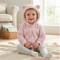 H33575:  Baby Pink Fairisle Hooded Cuddle Fleece Jacket (6-24 Months)